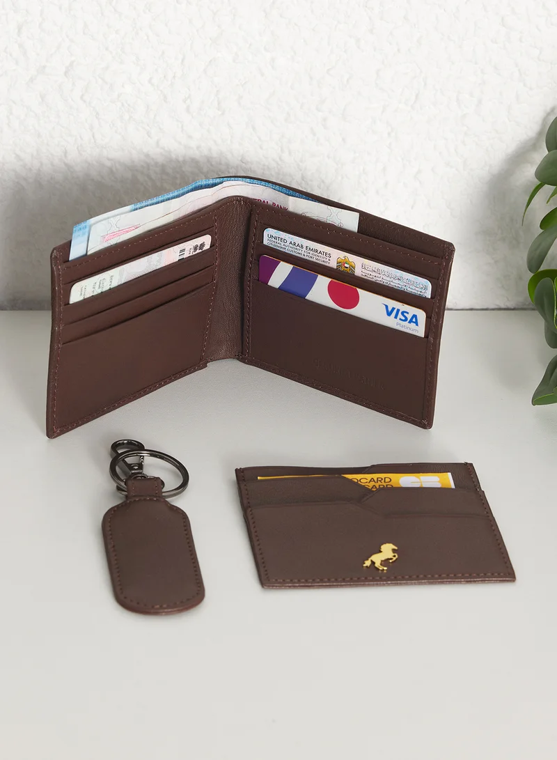 Genuine Leather Bi Fold Wallet, Card Holder And Key Ring Gift Set